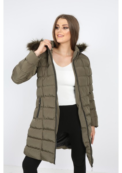 Kadın Haki Renk Şişme Mont Kaban Parke fiyatları