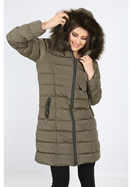 Kadın Haki Renk Şişme Mont Kaban Parke fırsatları