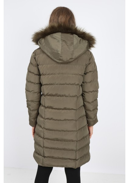 Kadın Haki Renk Şişme Mont Kaban Parke indirimleri