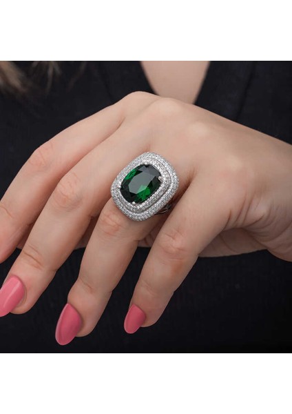 Gümüş Yeşil Zirkon Taşlı Kadın Yüzük