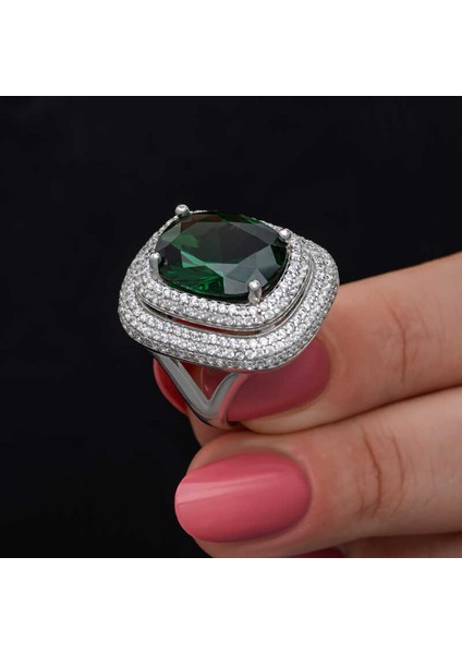 Gümüş Yeşil Zirkon Taşlı Kadın Yüzük fiyatları