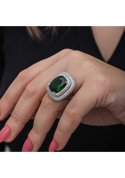 Gümüş Yeşil Zirkon Taşlı Kadın Yüzük fırsatları