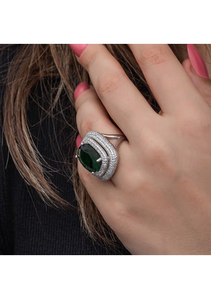 Gümüş Yeşil Zirkon Taşlı Kadın Yüzük indirimleri