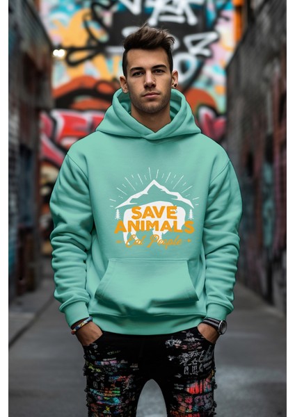 Bizonlar Dünyasında Insanlar Baskılı Rahat Kesim Oversize Sweatshirt