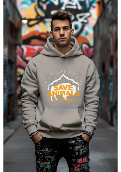 Bizonlar Dünyasında Insanlar Baskılı Rahat Kesim Oversize Sweatshirt fırsatları