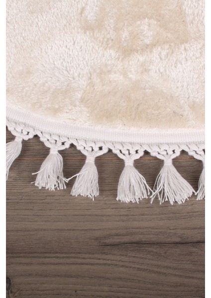 Relax Krem Yuvarlak 100X100 cm Ponpon Saçaklı Kaymaz Tabanlı Makinede Yıkanabilir Banyo Paspası fiyatları