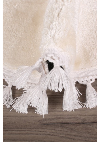 Relax Krem Yuvarlak 100X100 cm Ponpon Saçaklı Kaymaz Tabanlı Makinede Yıkanabilir Banyo Paspası modelleri