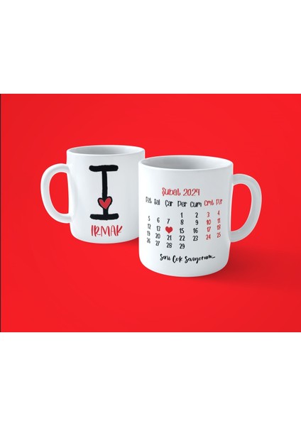 Sevgililer Gününe Özel I Harfi Isimli Takvimli Baskılı Kupa Bardak