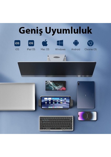 2in1 Telefon Tablet Laptop Bluetooth Kablosuz Klavye Touchpad ve Stand Şarjlı Bluetooth Klavye