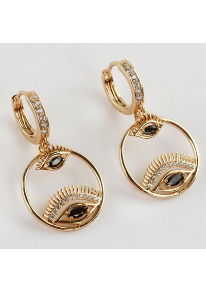 Gold Zirkon Taşlı Eyes Küpe