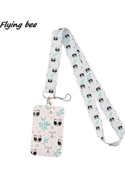 No.18 Tarzı Flyingbee Panda Kedi Inek Boyun Askısı Ipi Tuşları Kımlık Kartı Spor Salonu Telefon Askıları USB Rozet Tutucu Dıy Asmak Halat Kement Kordon (Yurt Dışından)