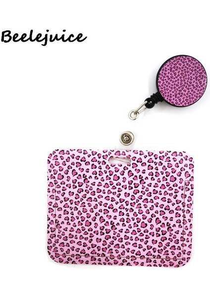 Boyun Ipi Tarzı Pembe Leopar Baskı Moda Kadın Kart Sahibinin Kordon Geri Çekilebilir Rozeti Hemşire Doktor Öğrenci Sergi Kımlık Kartı Klip Rozet Tutucu (Yurt Dışından)