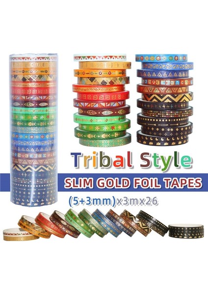 Beyaz Stil 26 Rolls Tribal Totem Washi Bant Seti Hint Altın Folyo Sıska Dekoratif Maskeleme Bandı, Dıy Craft Için Geniş Karalama Defteri Bandı (Yurt Dışından)
