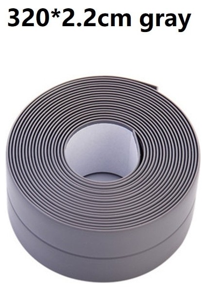 320X2.2CM Gri Stil 3.2m * cm Sızdırmazlık Şeridi Kendinden Yapışkanlı Küflenmez Kalafat Tamir Bandı Pvc Su Geçirmez Duvar Sticker Mutfak Banyo Duvar Lavabo (Yurt Dışından)