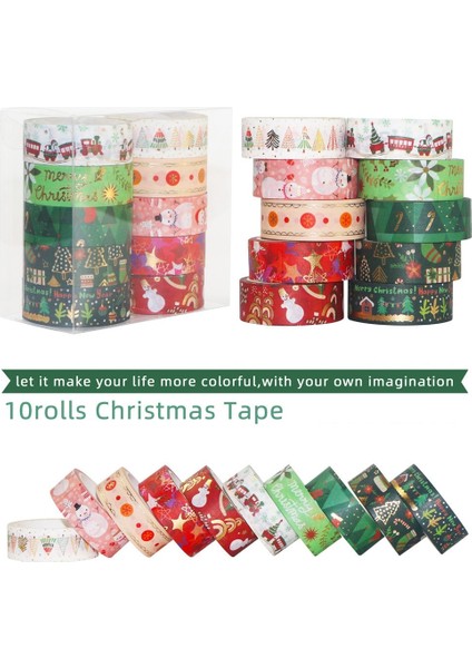 Beyaz Stil 10 Rulo Noel Desen Washi Bant Inç Geniş Noel Dekoratif Kağıt Bant Dıy Maskeleme El Sanatları Bant Yapışkan Christm (Yurt Dışından)