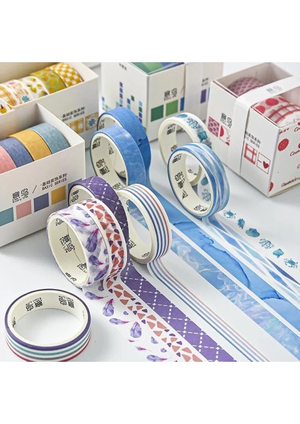 Şanslı Gün Stili Olor Çizgi Doku Washi Bant Seti Yapışkan Maskeleme Kağıt Bant Dıy Ofis Kırtasiye Malzemeleri Dekorasyon Scrapbooking (Yurt Dışından)