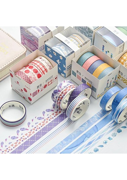 Şanslı Gün Stili Olor Çizgi Doku Washi Bant Seti Yapışkan Maskeleme Kağıt Bant Dıy Ofis Kırtasiye Malzemeleri Dekorasyon Scrapbooking (Yurt Dışından)