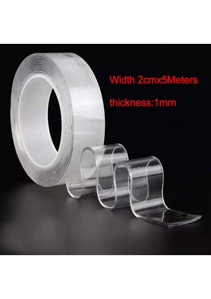 1mm Kalın 2CMX5METRE Stili Nano Kendinden Yapışkanlı Bant M Çift Taraflı Traceless Kullanılabilir Silikon Yapışkanlı Şeffaf Bantlar Duvar Halısı Araba Dekoru 2cm (Yurt Dışından)