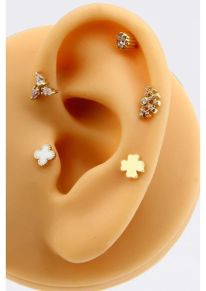 Altınkesesi 14 Ayar Altın Taşlı Kıkırdak Küpe Tragus Helix