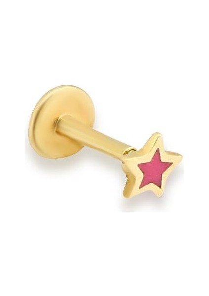 Altınkesesi 14 Ayar Altın Pembe Mineli Yıldız Kıkırdak Küpe Tragus Helix