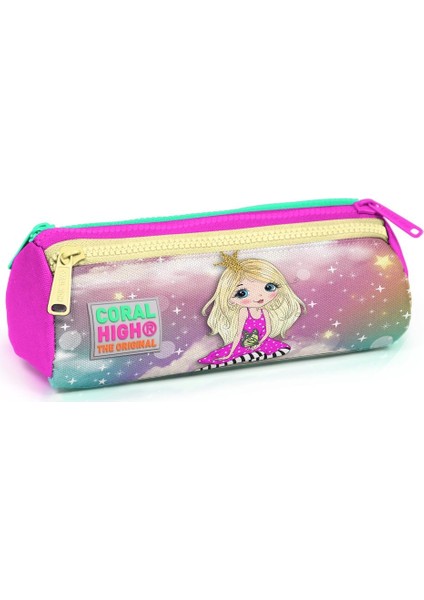 Üç Bölmeli Pembe Su Yeşili Unicornlu Kız Desenli Kalem Çantası
