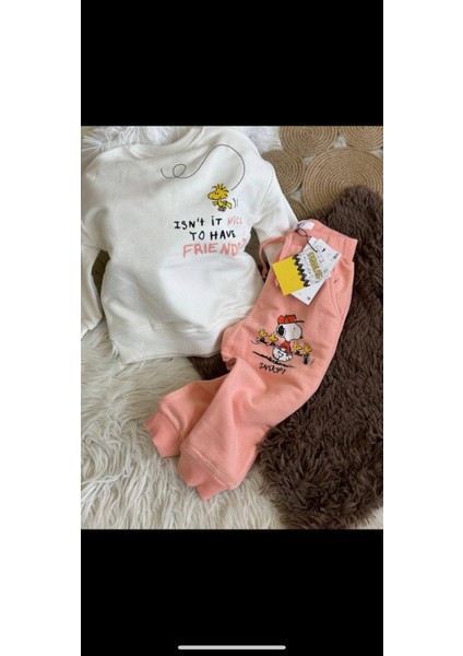Unisex Peanuts Baskılı Uzun Kollu 2 Li Takım Sweatshirt Eşofman Takım