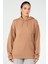 Camel Regular Fit Düz Pamuklu Kapüşonlu Kanguru Cep Kadın Sweatshirt - SC1179 1