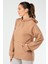 Camel Regular Fit Düz Pamuklu Kapüşonlu Kanguru Cep Kadın Sweatshirt - SC1179 3