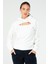 Ekru Regular Fit Düz Pamuklu Kapüşonlu Kadın Sweatshirt - SC1177 1