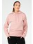 Pudra Regular Fit Düz Pamuklu Kapüşonlu Kanguru Cep Kadın Sweatshirt - SC1179 1