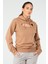 Camel Regular Fit Düz Pamuklu Kapüşonlu Kadın Sweatshirt - SC1177 1