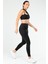 Siyah Slim Fit Düz O Yaka Yüksek Bel Askı Detaylı Toparlayıcı Kadın Tayt Takım - SB0849 2