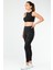 Siyah Slim Fit Düz O Yaka Yüksek Bel Askı Detaylı Toparlayıcı Kadın Tayt Takım - SB0849 3