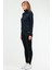 Lacivert Slim Fit Baskılı Dalgıç Kumaş Dik Yaka Fermuarlı Kadın Tayt Takım - SA-2296-1 2