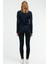 Lacivert Slim Fit Baskılı Dalgıç Kumaş Dik Yaka Fermuarlı Kadın Tayt Takım - SA-2296-1 4