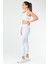 Beyaz Slim Fit Desenli Micro Açık Yaka Yüksek Bel Toparlayıcı Kadın Tayt Takım - SB0846 2