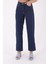 Paçaları Yırtmaç Detaylı Geniş Paçalı Rahat Jean Kadın Kot Pantolon Koyu Mavi Denim 2