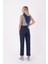 Paçaları Yırtmaç Detaylı Geniş Paçalı Rahat Jean Kadın Kot Pantolon Koyu Mavi Denim 3