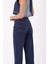 Paçaları Yırtmaç Detaylı Geniş Paçalı Rahat Jean Kadın Kot Pantolon Koyu Mavi Denim 5