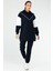 Lacivert Regular Fit Çift Renk Pamuklu Kapüşonlu Dar Paça Kadın Eşofman Tunik Takım - SA2630 1