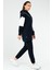 Lacivert Regular Fit Çift Renk Pamuklu Kapüşonlu Dar Paça Kadın Eşofman Tunik Takım - SA2630 2