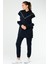 Lacivert Regular Fit Çift Renk Pamuklu Kapüşonlu Dar Paça Kadın Eşofman Tunik Takım - SA2630 3