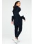 Lacivert Regular Fit Çift Renk Pamuklu Kapüşonlu Dar Paça Kadın Eşofman Tunik Takım - SA2630 4