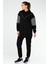 Siyah Regular Fit Çift Renk Pamuklu Kapüşonlu Dar Paça Kadın Eşofman Tunik Takım - SA2630 3