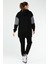 Siyah Regular Fit Çift Renk Pamuklu Kapüşonlu Dar Paça Kadın Eşofman Tunik Takım - SA2630 4