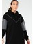 Siyah Regular Fit Çift Renk Pamuklu Kapüşonlu Dar Paça Kadın Eşofman Tunik Takım - SA2630 5