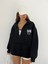 Siyah Unisex Dik Yaka Fermualı Oversize 3 Iplik Içi Şardonlu Sweatshirt 2