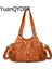 Siyah Stil Yıkanmış Pu Deri Kadın Omuz Çantası Moda Tasarımı Düğme Perçin Örgü Crossbody Çanta Eski Büyük Çanta Kadın Seyahat Kılıfları (Yurt Dışından) 2