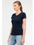 Lacivert Slim Fit Düz Modal O Yaka Kısa Kol Kadın Tişört - SF0601 2