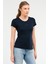 Lacivert Slim Fit Düz Modal O Yaka Kısa Kol Kadın Tişört - SF0601 3